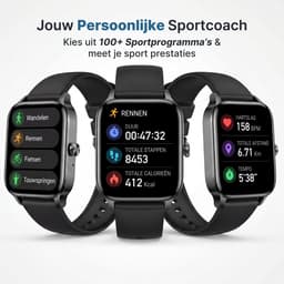 KIMO DIRECT Aurel Smartwatch - Smartwatch Dames & Heren - Stappenteller - Hartslagmeter - Bloeddrukmeter - Smartwatches - Android & iOS - Zwart — thumbnail 9
