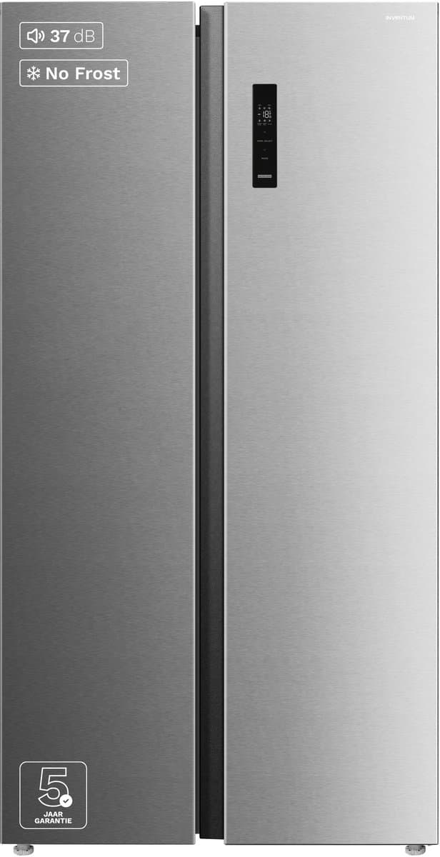 Inventum SKV0178R No Frost energiezuinige Amerikaanse koelkast - 555 liter - Digitaal led-display - IJsblokjesmaker - Stil: 37 dB Superkoelen - Supervriezen - 2 deuren - Energielabel D - RVS — afbeelding 1