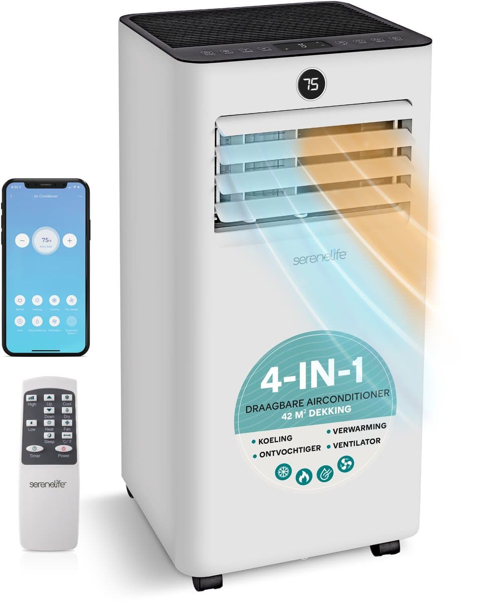 SereneLife Mobiele Airco 7000 BTU - Airconditioner met Verwarmingsfunctie - Afvoerslang - WiFi - voor Slaapkamer en Woonkamer — afbeelding 1