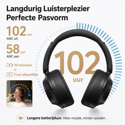 Novari Draadloze Koptelefoon - Hoofdtelefoon - Noise cancelling headset - Bluetooth - Ruisonderdrukking - 58 uur speelduur - Zwart — thumbnail 6