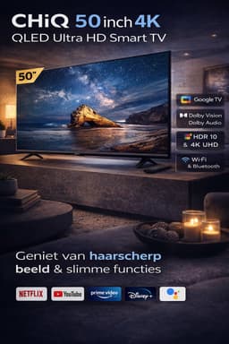CHiQ U50QM10E – 50 inch 4K Ultra HD Smart TV – Google TV – Dolby Vision & Dolby Audio – QLED – WiFi & Bluetooth — thumbnail 6