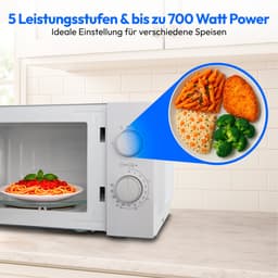 MEDION compacte magnetron (20 liter, 700 watt, ruimtebesparend ontwerp, 5 vermogensniveaus, ontdooifunctie, timerfunctie, MD12211) lichtgrijs [MODEL 2025] — thumbnail 9