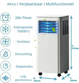 UFTA Mobiele Airconditioner - Luchtkoeler - Ventilatoren - 2,05 kW - 7000 BTU - Ruimtevaartformaat tot 54 m3 (18 ㎡ ) - Wit — thumbnail 6