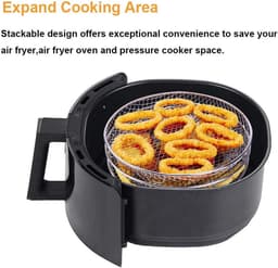 20.5cm Airfryer accessoires - Airfryer-rek - Airfryerrek - Rond Airfryer-grillrek - Bakrek - RVS grill-dehydratorrek - Rond stapelbaar rek - 2 stapelbare racks - 304 roestvrij staal grillrack - Geschikt voor Airfryer-bakken en koken — thumbnail 6