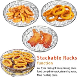 20.5cm Airfryer accessoires - Airfryer-rek - Airfryerrek - Rond Airfryer-grillrek - Bakrek - RVS grill-dehydratorrek - Rond stapelbaar rek - 2 stapelbare racks - 304 roestvrij staal grillrack - Geschikt voor Airfryer-bakken en koken — thumbnail 3