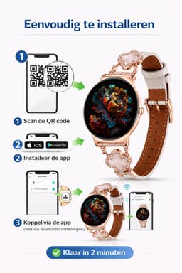 Hibousee Smartwatch voor Dames met Bluetooth Bellen, Gezondheid & Fitness Tracker – Stappenteller, Hartslagmeter, Slaapmonitor – iOS & Android - Incl 3 bandjes — thumbnail 16