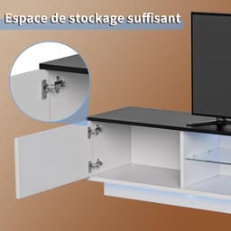 Tv-kast - Mediameubel Woonkamer - Moderne Opbergruimte - Instelbare Ledverlichting - 160 cm Breed - Wit — thumbnail 2