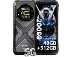OSCAL TANK 1 Robuuste Smartphone 5G - 48GB RAM - 512GB ROM - 6,78 inch 2,4K FHD+ 120Hz - 20000mAh - 64MP + 50MP Camera, 20MP Nachtzicht - 170LM Dubbele LED-lamp - 100dB luidspreker - IP68/IP69K Outdoor Telefoon - Android 15 - NFC GPS - Zwart