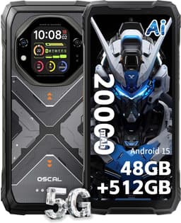 OSCAL TANK 1 Robuuste Smartphone 5G - 48GB RAM - 512GB ROM - 6,78 inch 2,4K FHD+ 120Hz - 20000mAh - 64MP + 50MP Camera, 20MP Nachtzicht - 170LM Dubbele LED-lamp - 100dB luidspreker - IP68/IP69K Outdoor Telefoon - Android 15 - NFC GPS - Zwart — thumbnail 1