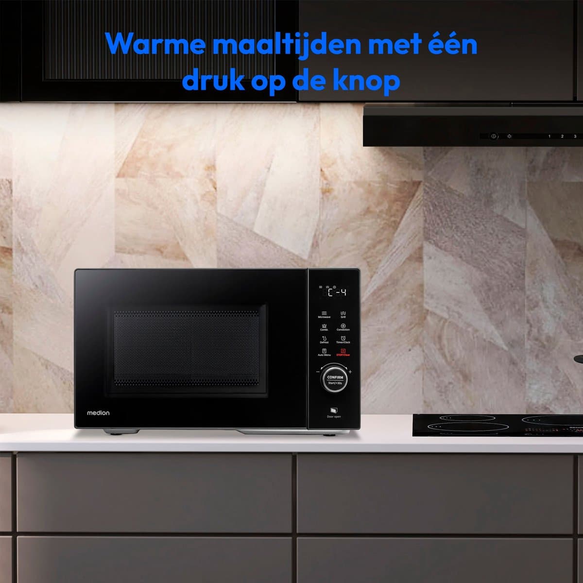 MEDION magnetron met grill en convectie (23 liter, 900 watt, 1000 watt grill, 1680 watt convectiefunctie, 11 automatische programma's, 5 vermogensstanden, ontdooifunctie, roestvrij staal, MD12031) zwa — afbeelding 1
