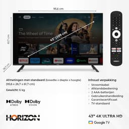 Horizon Smart TV 43 inch - 4K ULTRA HD LED Televisie - XT Line - Google TV WiFi - Voice Assistant - Frameless Slim Design — thumbnail 8