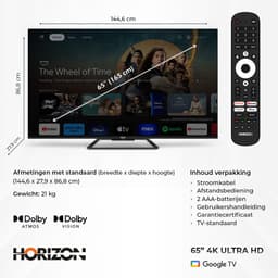 Horizon Smart TV 65 inch QLED - 4K ULTRA HD Televisie - XT Line - Google TV WiFi - Voice Assistant - Frameless Slim Design — thumbnail 8