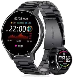 Knobbout 1.28 inch ultradunne smartwatch met gezond heidsmonitoring, sporttracking, muziekbediening, persoonlijke wijzerplaat, bluetooth bellen - - zwart staal+siliconen horlogeband — thumbnail 1