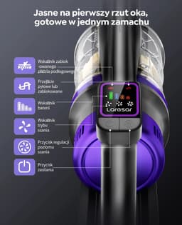 Draadloze Stofzuiger - 550W - 55000PA Zuigkracht - Handstofzuiger - Laresar X11 - Smart Touch Display - 60 min Looptijd - Cycloon Technologie - Met Turbo Borstel - Voor Tapijt en Vloer - 3 Filtersets - EU Plug — thumbnail 3