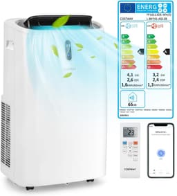 COSTWAY 5-in-1 ventilatorkachel, mobiele airconditioning, 14000 BTU, ontvochtiger, verwarmingsfunctie, luchtreiniger, slaapmodus, airconditioner met afvoerslang, 2,6 kW, 16 tot 32 °C, 25 tot 45 m², app/afstandsbediening, 24-uurs timer — thumbnail 1