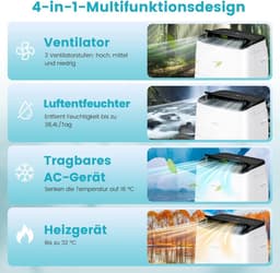 COSTWAY Mobiele airconditioning met afvoerslang, 14000 BTU, voor ruimtes tot 135 m³, 5-in-1 airconditioner voor koelen, verwarmen, ontvochtigen, ventileren en slaapmodus, app/afstandsbediening — thumbnail 8