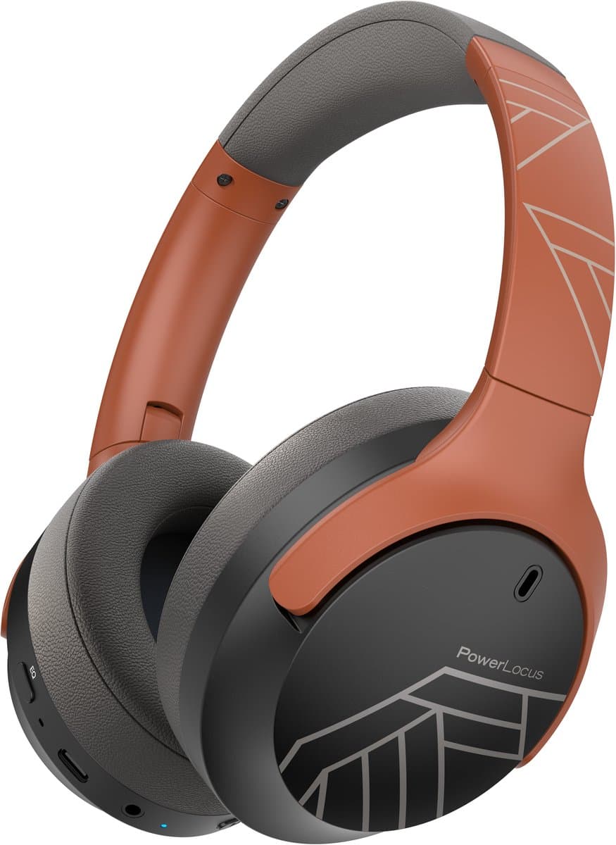 PowerLocus Boom - Koptelefoon Bluetooth - 60 uur batterijduur – Over Ear Koptelefoon Draadloos – 4 EQ-modi - Met Microfoon - Oranje/Grijs — afbeelding 1