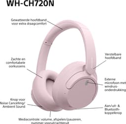 Sony WH-CH720N – Draadloze over-ear koptelefoon met Noise Cancelling - Roze — thumbnail 12