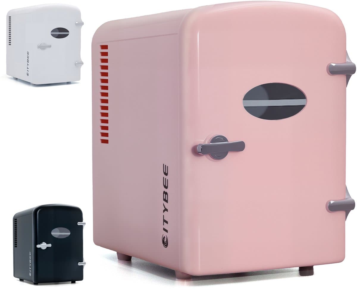 NETTLIFE Mini Koelkasten 4L - Mini-Koelkasten - 12V/230V Auto Aansluiting - 25dB - Vrijstaand - Geschikt voor dranken cosmetica voedsel - Minikoelkast ideaal - voor in de auto - kamer - camping - kantoor - Roze — afbeelding 1