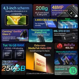 Blackview N6000 - Mini Robuuste Smartphone - 16GB RAM - 256GB - Helio G99 Octa Core - 4.3 inch - 4G Dual SIM - 48MP+16MP - Android 13 - IP68 Waterdicht - Handschoenmodus NFC GPS - Groen — thumbnail 10