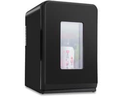 Mobiele Mini koelkast - 15 Liter - Koelen & Verwarmingsfunctie - AC DC 220-240V/12V Auto Aansluiting - 2 in 1 Draagbaar - Zwarte Glazen Deur - Mini Beauty Fridge - Skincare, Medicijnen, Eten, Drinken