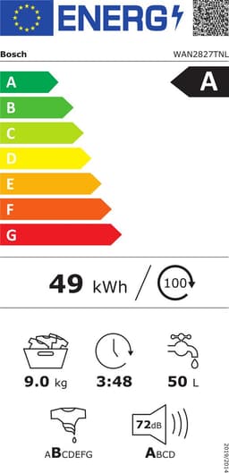 Bosch WAN2827TNL - Serie 4 - Wasmachine met stoom - 9 KG - 1400 rpm - Energielabel A - Iron Assist: vermindert kreukels tot 50% - Stil - Bespaar water met ActiveWater Plus - SpeedPerfect: tot 65% sneller wassen — thumbnail 2
