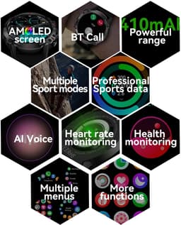 Mawiva Tech PRO - Smartwatch - AMOLED - Smartwatch Heren - Mawiva Tech Smartwatch - Geschikt voor iOS en Android - Nederlandstalig - Sporthorloge - Gezondheidsanalyse - Sportanalyse - Bellen - Muziek/Audio Luisteren - Ergonomisch - Zwart — thumbnail 10