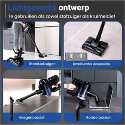 Saaf G90M Steelstofzuiger met Dweilfunctie - 8-delige set met Buigbare Steel - 26.5Kpa - Stofzuiger zonder Zak - 200W - Draadloos - Zwart — thumbnail 4