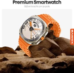 Xssive Watch Ultra 3 - Smartwatch Dames - Stijlvol Horloge met Belfunctie - 1.43" AMOLED - Hartslag & Zuurstofmeter - incl. 2 Bandjes (Zwart & Oranje) - Smartwatch - Titanium Gray — thumbnail 3