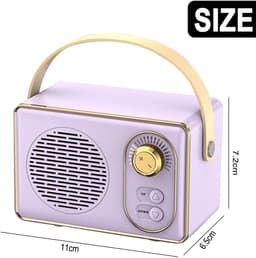 JeiibrZui Retro Bluetooth-Luidspreker - Draagbare Draadloze Stereoluidspreker - Verrassend Luid Met Duidelijke Bas - 1 Stuk - Voor Thuis/Tuin/Paars — thumbnail 3