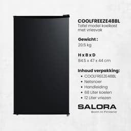 Salora COOLFREEZE48BL - Tafelmodel koelkast met vriesvak - Koelkast - Zwart - 80 L — thumbnail 5
