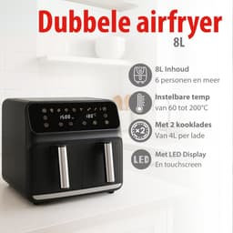 alpina Dubbele Airfryer XXL - Heteluchtfriteuse 2x4L - Air Fryer met Digitaal Touchscreen - Heteluchtoven voor 6 Personen en Meer - 8 Kookprogramma's - Sync-Modus - Timer Functie — thumbnail 2