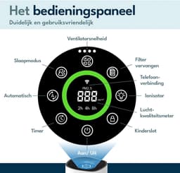 Vibrix PureFlow70 Luchtreiniger / Air Purifier – HEPA H13 + koolstoffilter – 468 m³/u – Voor kamers tot ca. 70 m² – Ionisator – App-bediening – Zeer stil met slaapstand – Luchtkwaliteitindicator — thumbnail 10