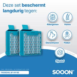 SQOON® XL Filterset geschikt voor Miele Boost CX1 stofzuiger - 2 STUKS - Gelijk aan model: SF-HY 60 - Vervangt HEPA-filter 11639240 - Voor schone en allergievrije uitblaaslucht — thumbnail 4
