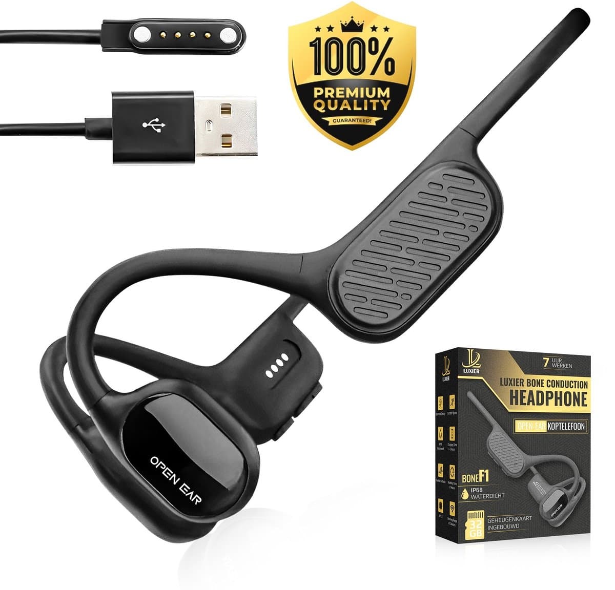 LUXIER Bone Conduction Headphone – IP68 Waterdicht – 32GB Geheugen – Open-Ear - Sport Headset – Draadloze Oortjes – Bluetooth 5.3 – Geschikt voor elk Apparaat – Black Friday Deal — afbeelding 1