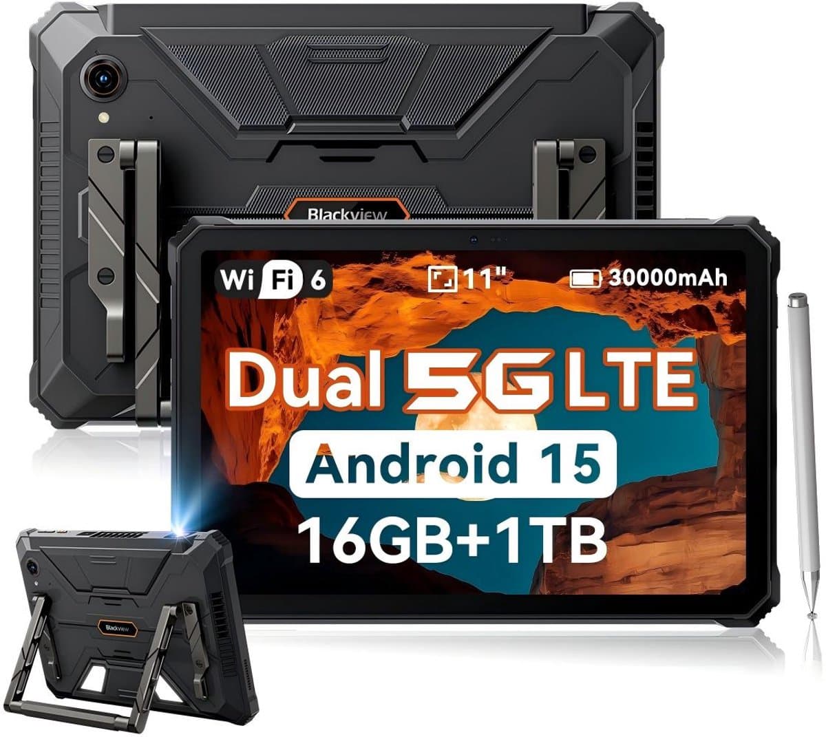 Blackview Active 12 Pro 5G Outdoor Tablet - 11 inch - 48 GB + 1 TB 30000 mAh 120 W snel opladen IP68 waterdicht 108 MP + 50 MP dual sim - zwart — afbeelding 1