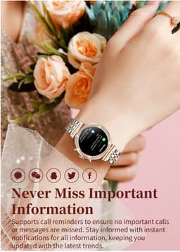 Knobbout Luxe Dames Smartwatch 1.27” met Kristallen – Bluetooth Bellen – HD Touchscreen – Hartslag, Bloeddruk & SpO₂ Monitoring – Vrouwelijke Gezondheidsfuncties – AI spraakassistent– IP68 Waterdicht – Zilver stalen band — thumbnail 18