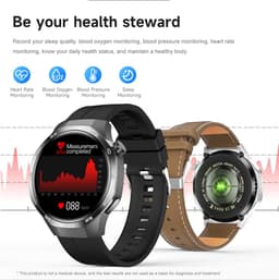 Knobbout 1.53" Stijlvolle Sport Smartwatch – NFC- Kompas, Hoogtemeter, Barometer-Bluetooth Bellen - Draadloos Opladen - hartslag, bloeddruk, zuurstofgehalte (SpO₂) - AI Assistent - medicatie innemen alert - Zwart Leren + Siliconen Band — thumbnail 5