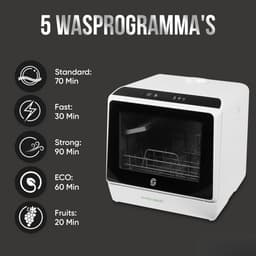 GudeaSmart® Mini Vaatwasser Incl. App – Afwasmachine – 5 Programma’s – 900 Watt – 42,5 x 42,8 x 45,8 cm - Wit — thumbnail 9