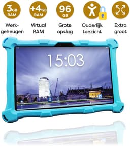 AngelTech Kindertablet XL – 3+4GB RAM - 32+64GB – Android 14 - 100%Kidsproof - Extra Groot – Vanaf 3 Jaar - Ook Voor Volwassen Gebruik - 10 Inch - Ouderlijk Toezicht – Fidgy Beschermhoes – Blauw — thumbnail 2