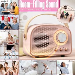Retro Vintage Radio Bluetooth Speaker - Draadloze Stereo Speaker met FM Radio - Vintage Design - Bluetooth 5.0 Draadloze Speaker voor Kristalhelder Geluid - Perfect voor Thuis & Buiten - Roze — thumbnail 2