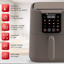 Turbotronic AF-250 Airfryer XL AirChef - 6L- Heteluchtfriteuse - Dual Heating - 50ºC tot 200ºC - 12 Kookprogramma's - Truffle Grey — thumbnail 6