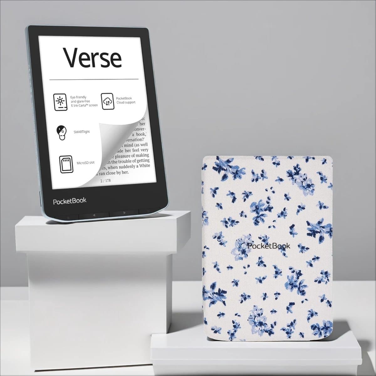 PocketBook Verse Bright Blue + Bloemen PocketBook hoesje — afbeelding 1
