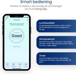 Gologi Luchtreiniger - Air Purifier Tegen Huisstofmijt, Hooikoorts, Allergieën en Stof - Vervangbaar HEPA 13 filter en Koolstoffilter - 210m³/h - Met App - Wit — thumbnail 9
