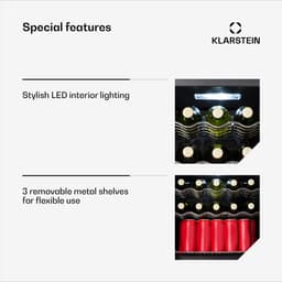 Klarstein Drankkoeler Coachella 60 Drankenkoelkast - 60 liter met wifi, glazen deur, LED-binnenverlichting, 3-18 °C, 7 lichtkleuren, 3 metalen schappen, energie-efficiëntieklasse E, wit - Drankkoelkast - Touch - RVS - Drankenkoeler — thumbnail 4