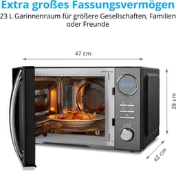 MEDION 3-in-1 magnetron met grill- en heteluchtfunctie (23 liter, 900 watt, 1.000 watt grill, 1.680 watt hetelucht, 10 automatische programma's, ontdooifunctie, display, MD11493) zwart — thumbnail 6