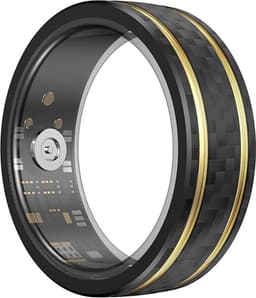 WizBay Premium Select® Aluminium Bi-Color Carbon Fiber Goud Smart Ring – Dames Heren – Oplaad Case - Hypoallergeen - Hartslag & Slaap Monitor - IP68 Waterdicht - O2 Meting - Gesture Functie - Multiple Sport Modi - Bi-Color Goud Zwart #08 — thumbnail 1