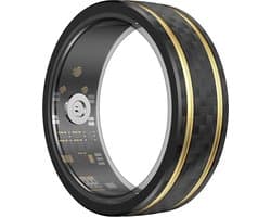WizBay Premium Select® Aluminium Bi-Color Carbon Fiber Goud Smart Ring – Dames Heren – Oplaad Case - Hypoallergeen - Hartslag & Slaap Monitor - IP68 Waterdicht - O2 Meting - Gesture Functie - Multiple Sport Modi - Bi-Color Goud Zwart #08