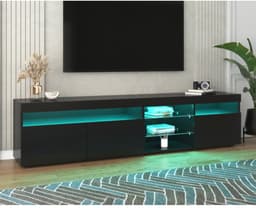 Zwart modern TV-meubel, helder paneel, variabele LED-verlichting, woon- en eetkamer 180cm — thumbnail 1