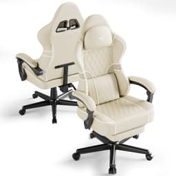 Soontrans-Beige-Gaming Stoel-met Inklapbare Voetensteun-Gamestoel Verstelbaar Rugleuning-Ergonomische Gaming Chair als Bureaustoel-Uitgerust Met Hoofdsteun en Lendensteun-PU-Leer-Computerstoel Gaming-Voor Volwassenen en Jongeren — thumbnail 2